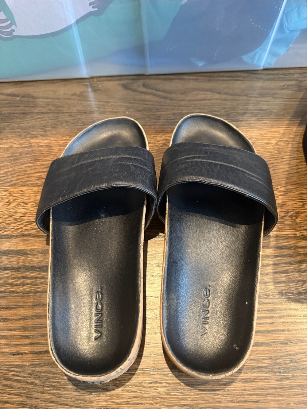 Vince Black Leather Slide Sandals